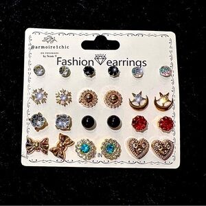 CLASSIC FASHION EARRINGS SET | 12 Pairs in Gold Silver Hearts Stars and Bows